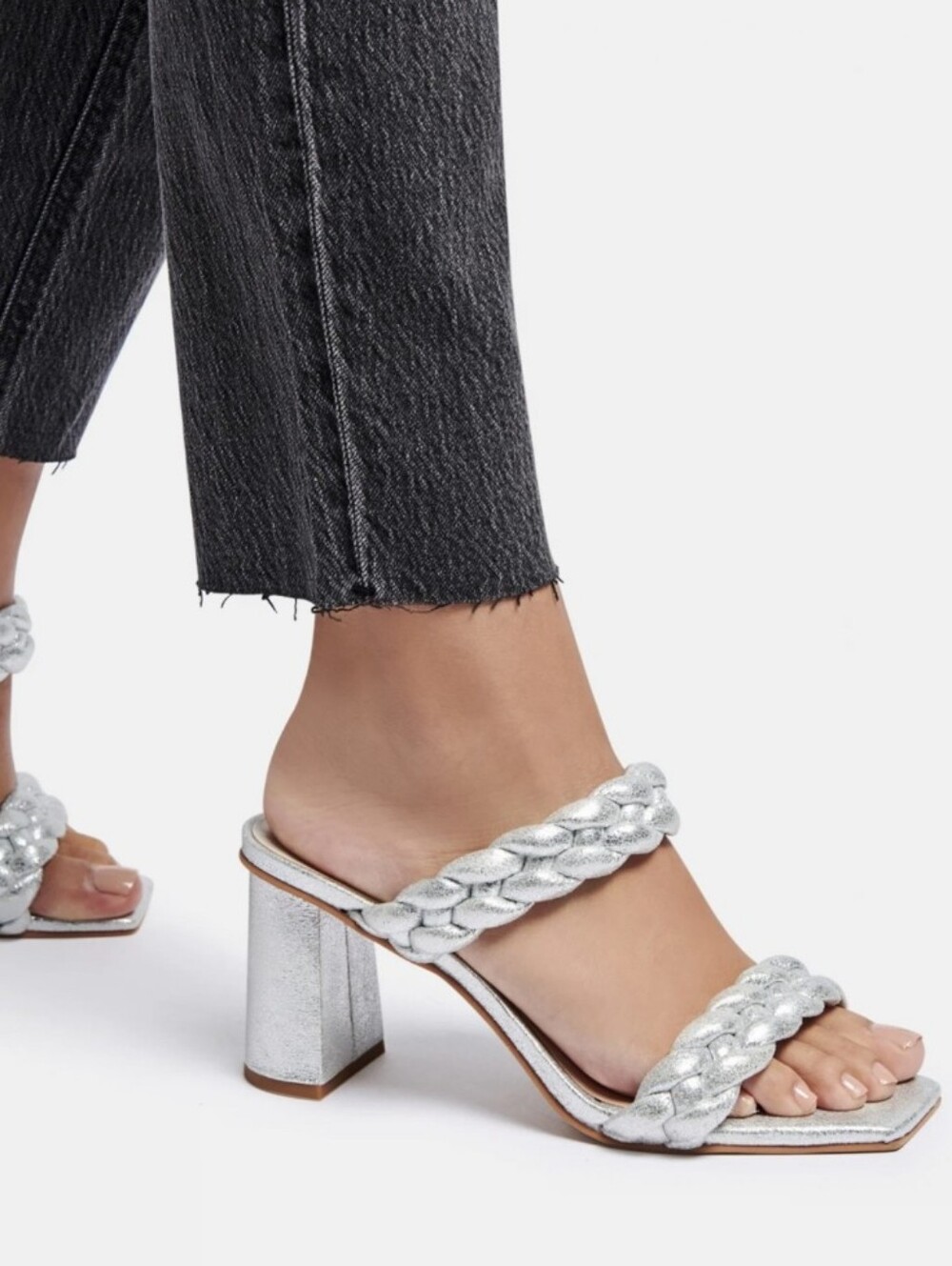 Dolce Vita Silver Braided Block Heel Sandals Size 8